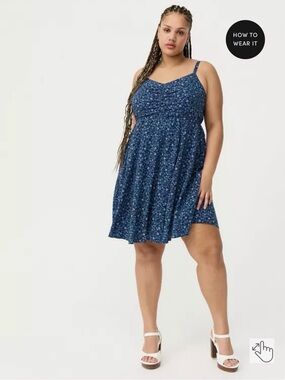 Curved Hem Navy Floral Mini Dress with Adjustable Straps